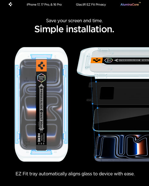 Spigen מגן מסך לאייפון 17 Pro / 17 – GLAS.tR EZ Fit | Privacy (סט של 2)